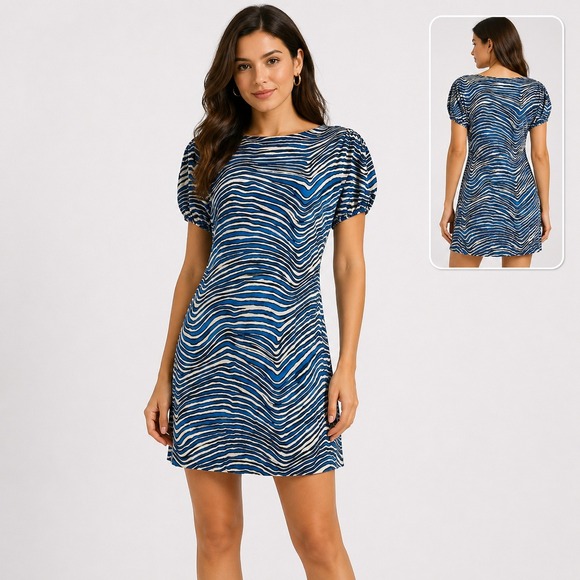 Trina Turk Dresses & Skirts - Trina‎ Turk Abstract Stripe Rayon Silk Shift Dress Womens P2 Blue White